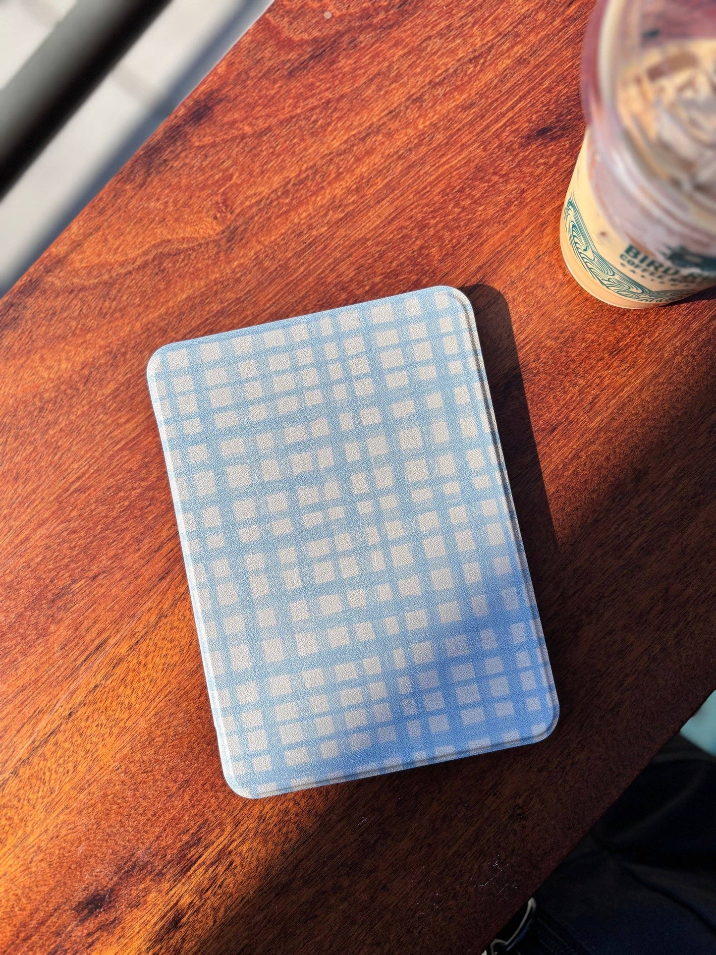 Soft Blue Gingham Kindle Case w/ Clear Back - Kindle PPW 2024 & Colorsoft