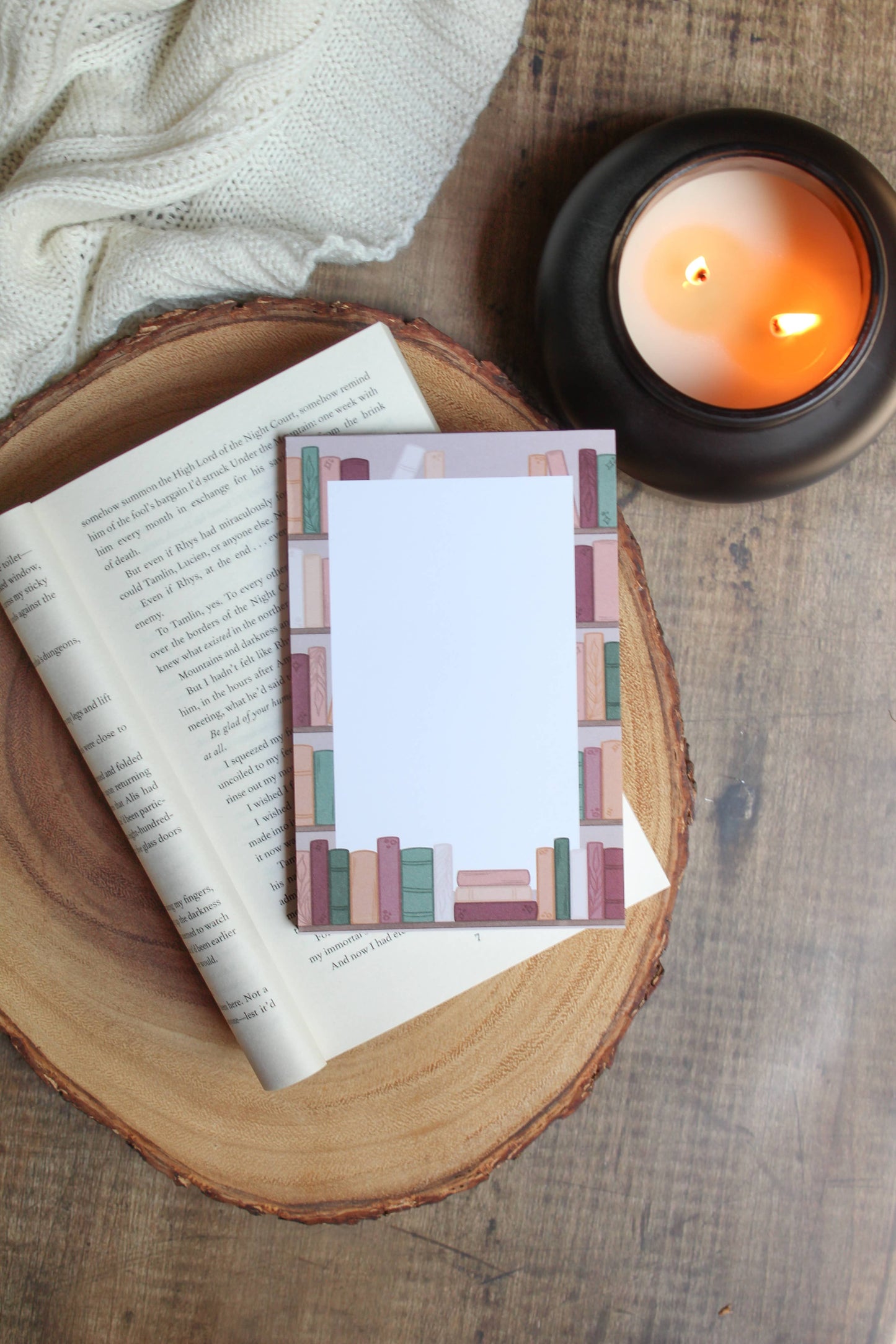 Cozy Autumn Bookshelf Notepad | Bookish Reader Notepad