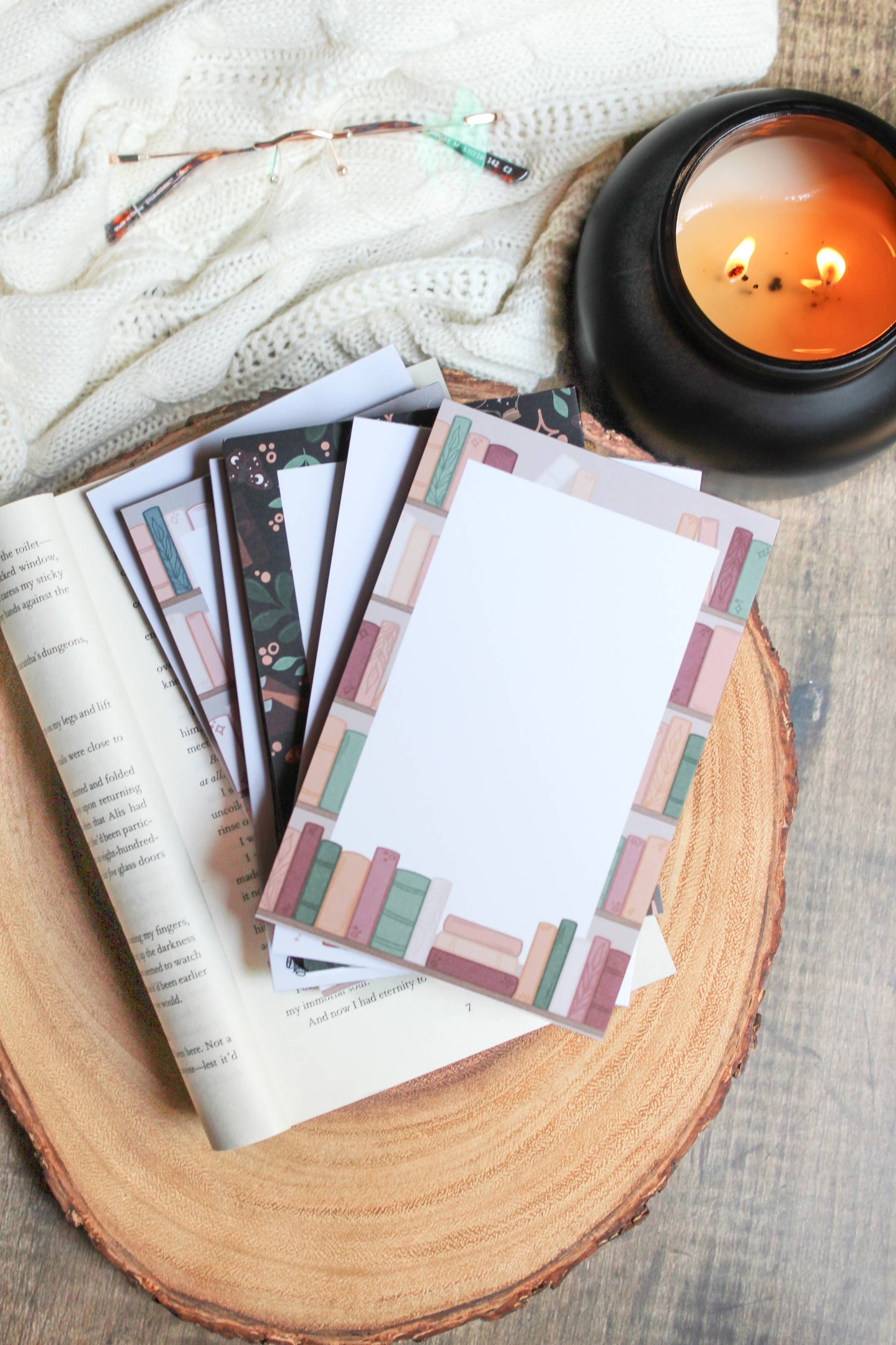 Cozy Autumn Bookshelf Notepad | Bookish Reader Notepad