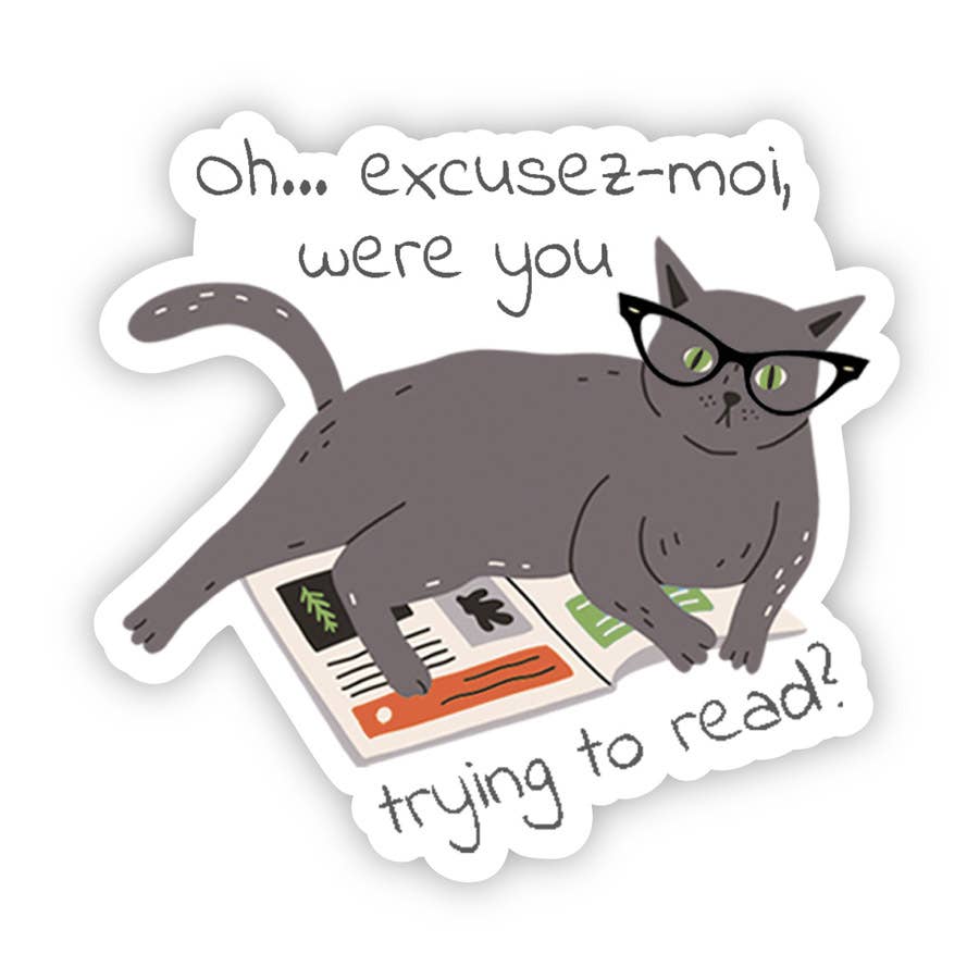 Fierce and Feisty Feline Reading Cat Vinyl Sticker