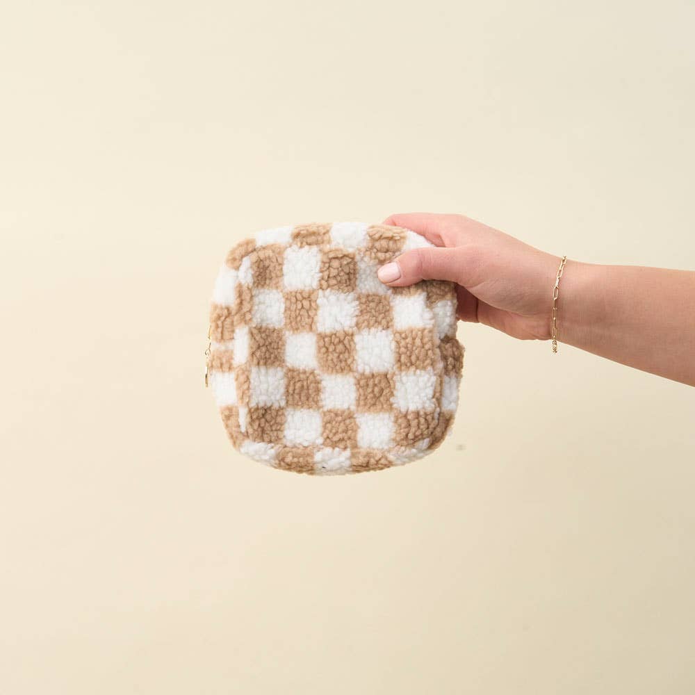 Square Check Teddy Pouch