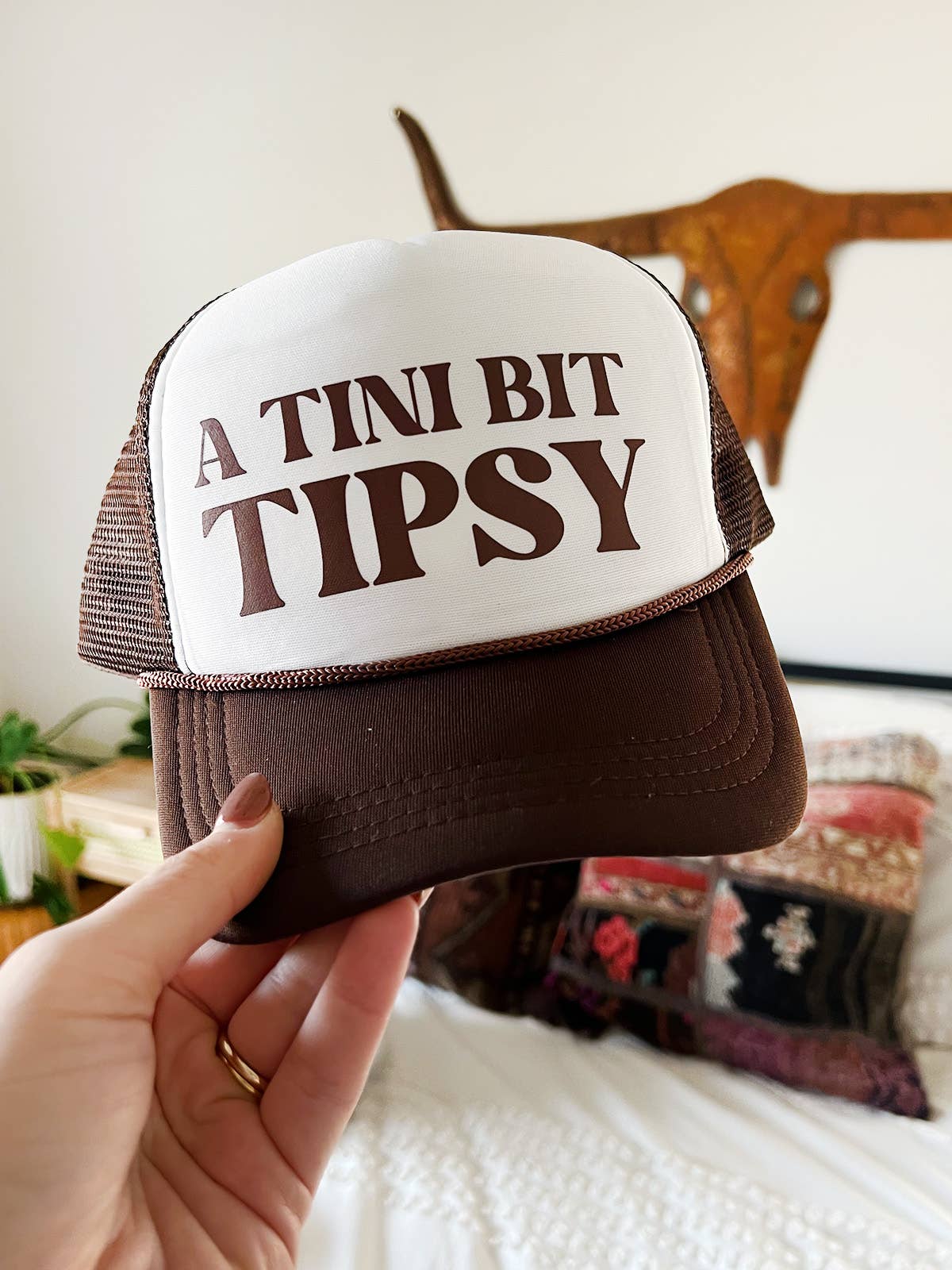 Trucker Hat - "A Tini Bit Tipsy" Brown & White