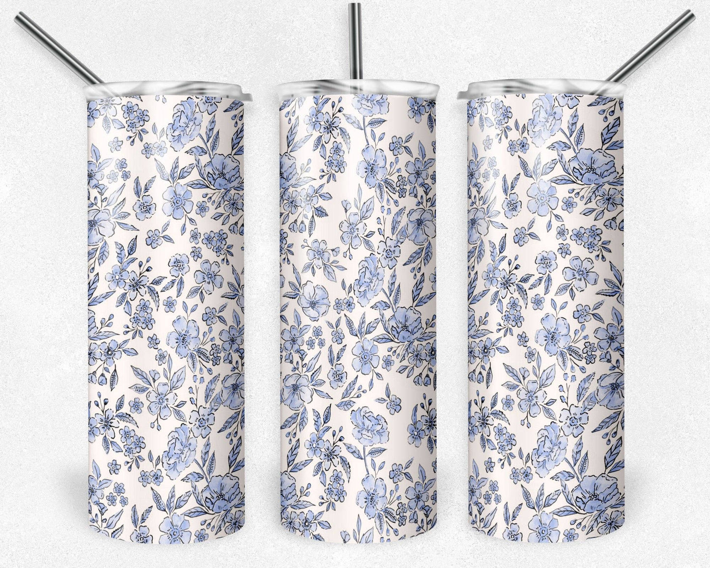 Blue Floral 20 oz Skinny Tumbler
