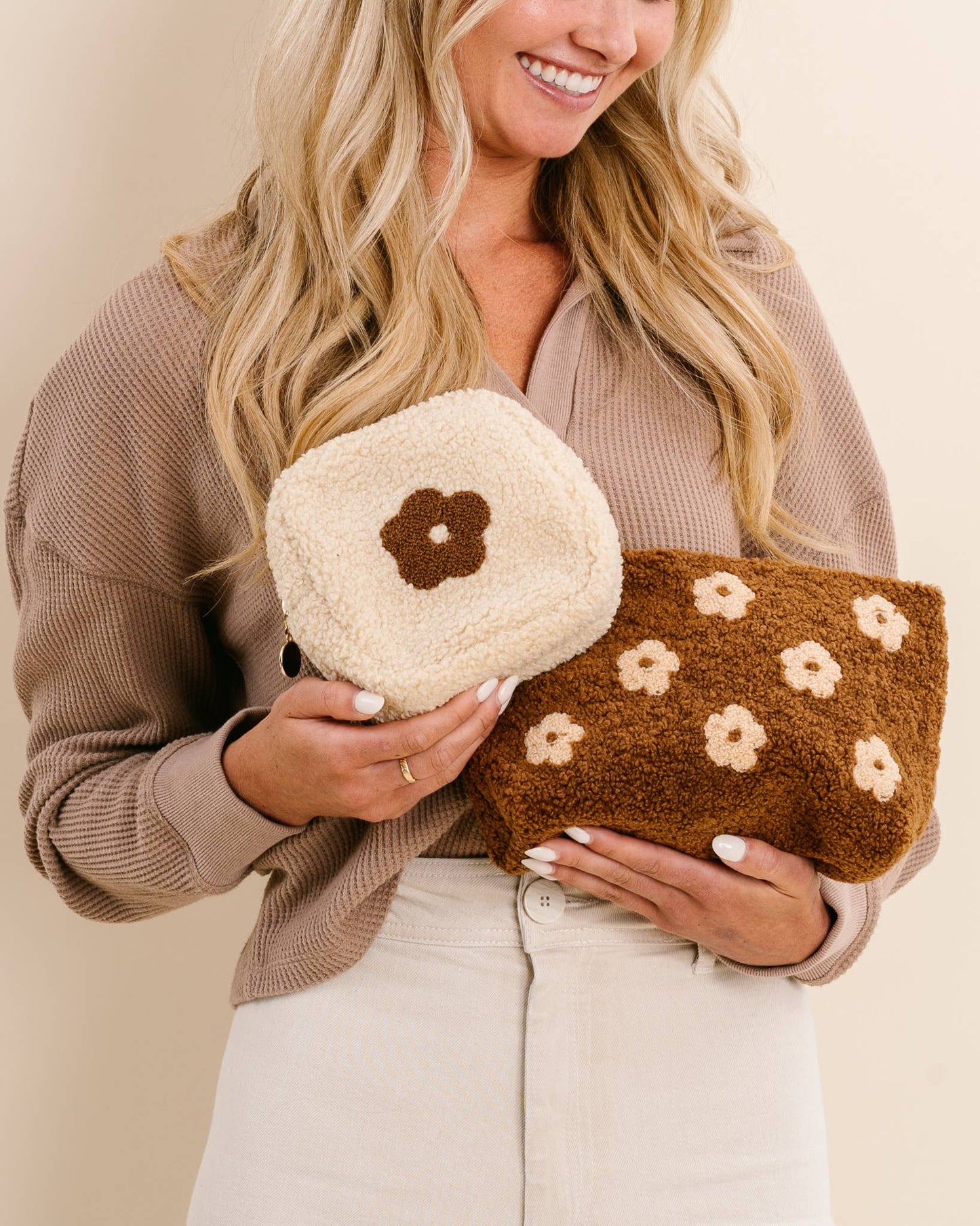 Brown Flower Teddy Pouch