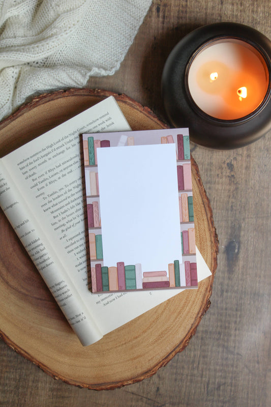 Cozy Autumn Bookshelf Notepad | Bookish Reader Notepad