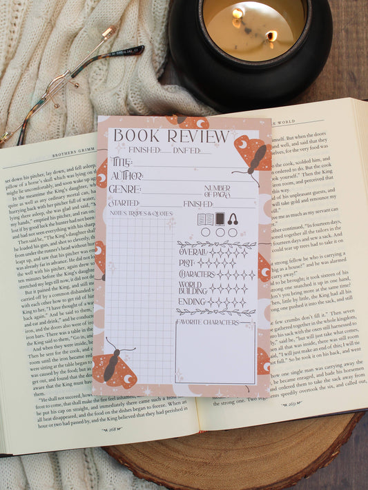 Book Review Notepad | Celestial Moths |  Reading Notepad