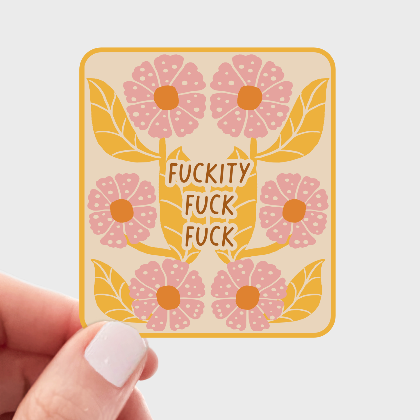 Fuckity Fuck Fuck Sticker - funny, flowers, pink, retro