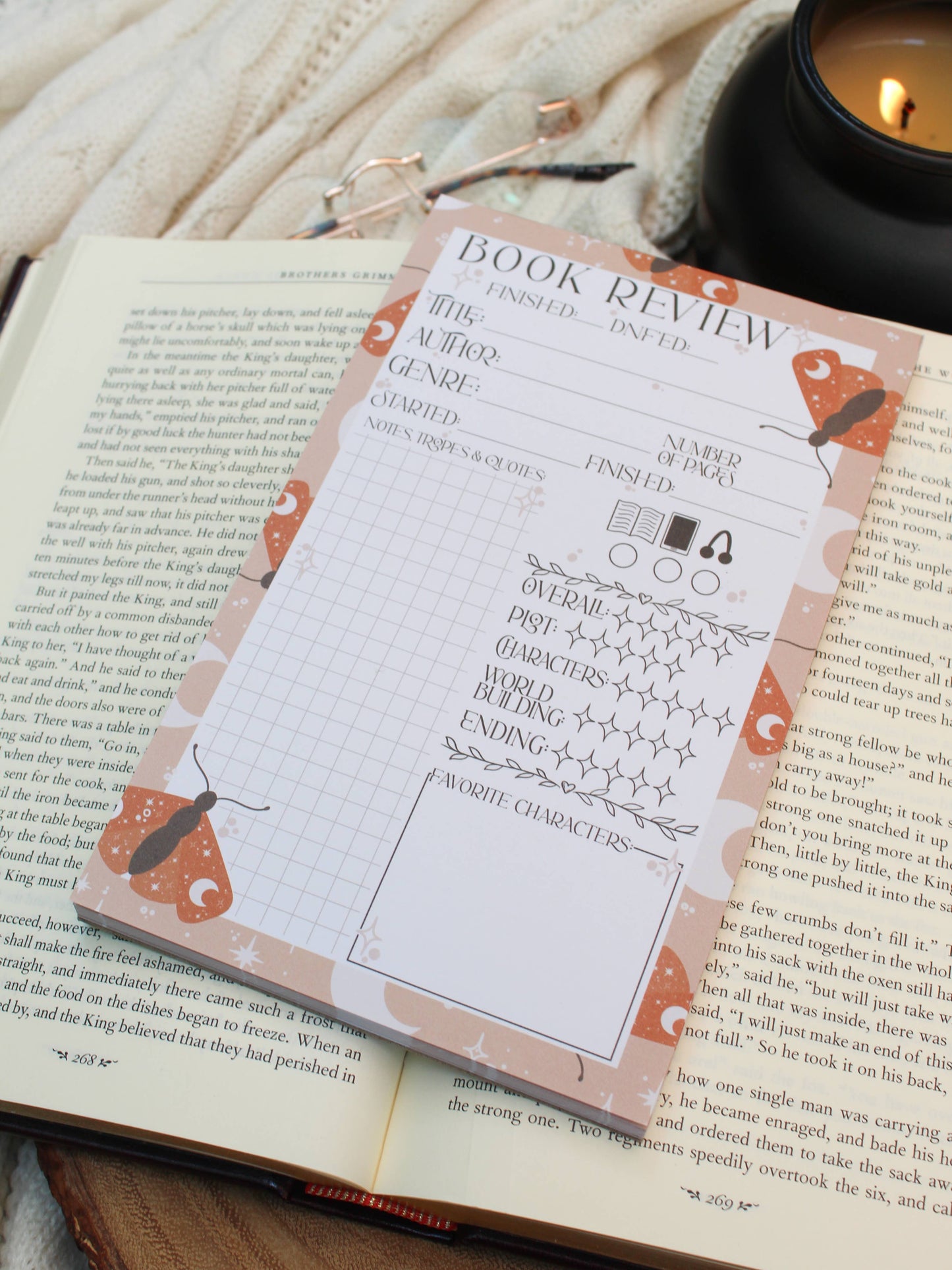 Book Review Notepad | Celestial Moths |  Reading Notepad