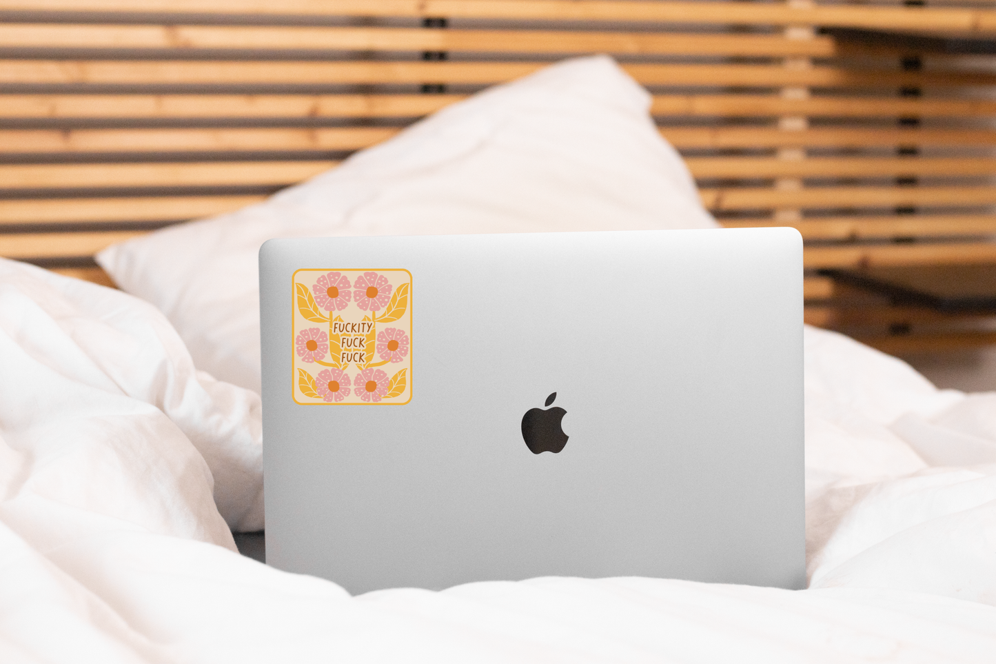 Fuckity Fuck Fuck Sticker - funny, flowers, pink, retro