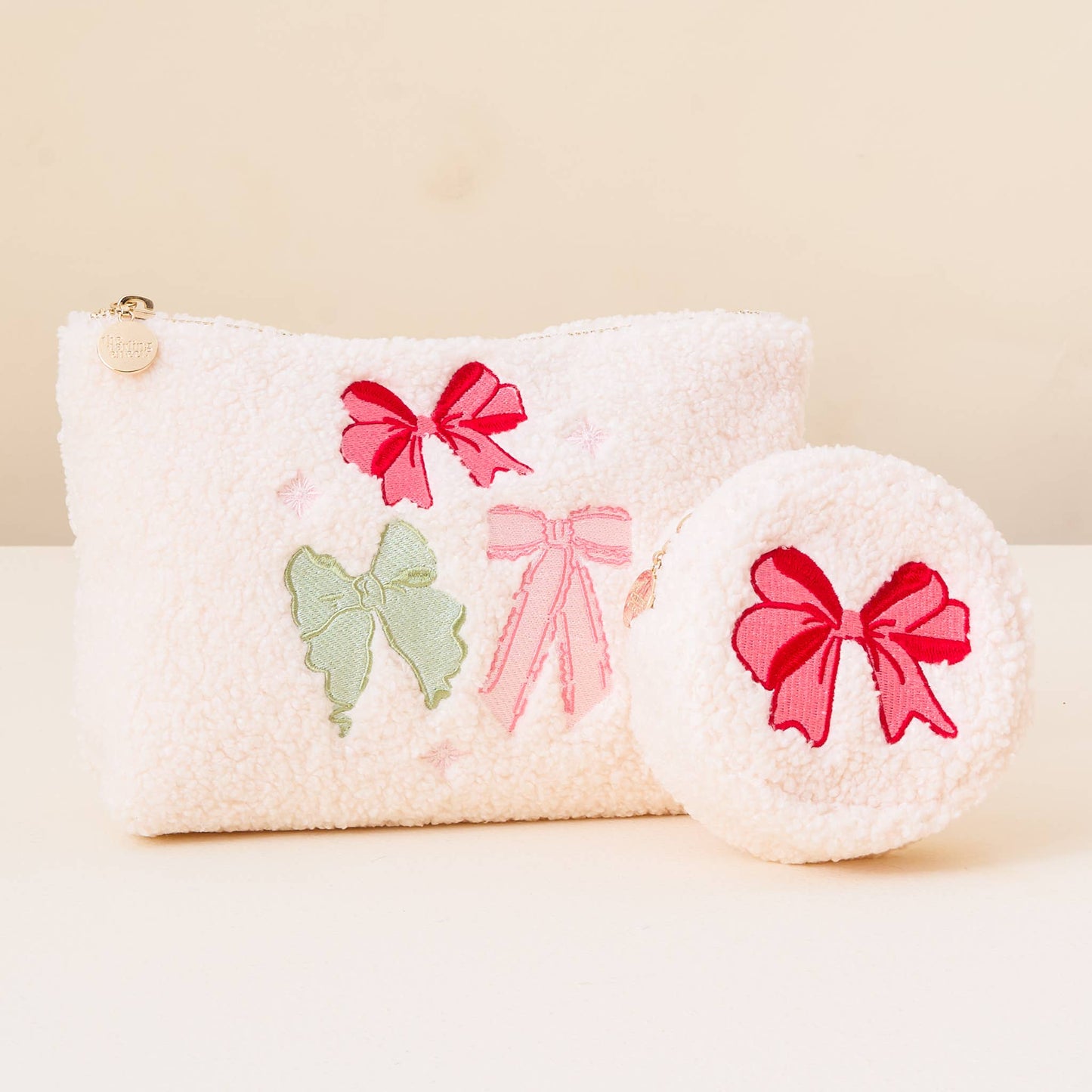 Red Bow Circle Teddy Pouch