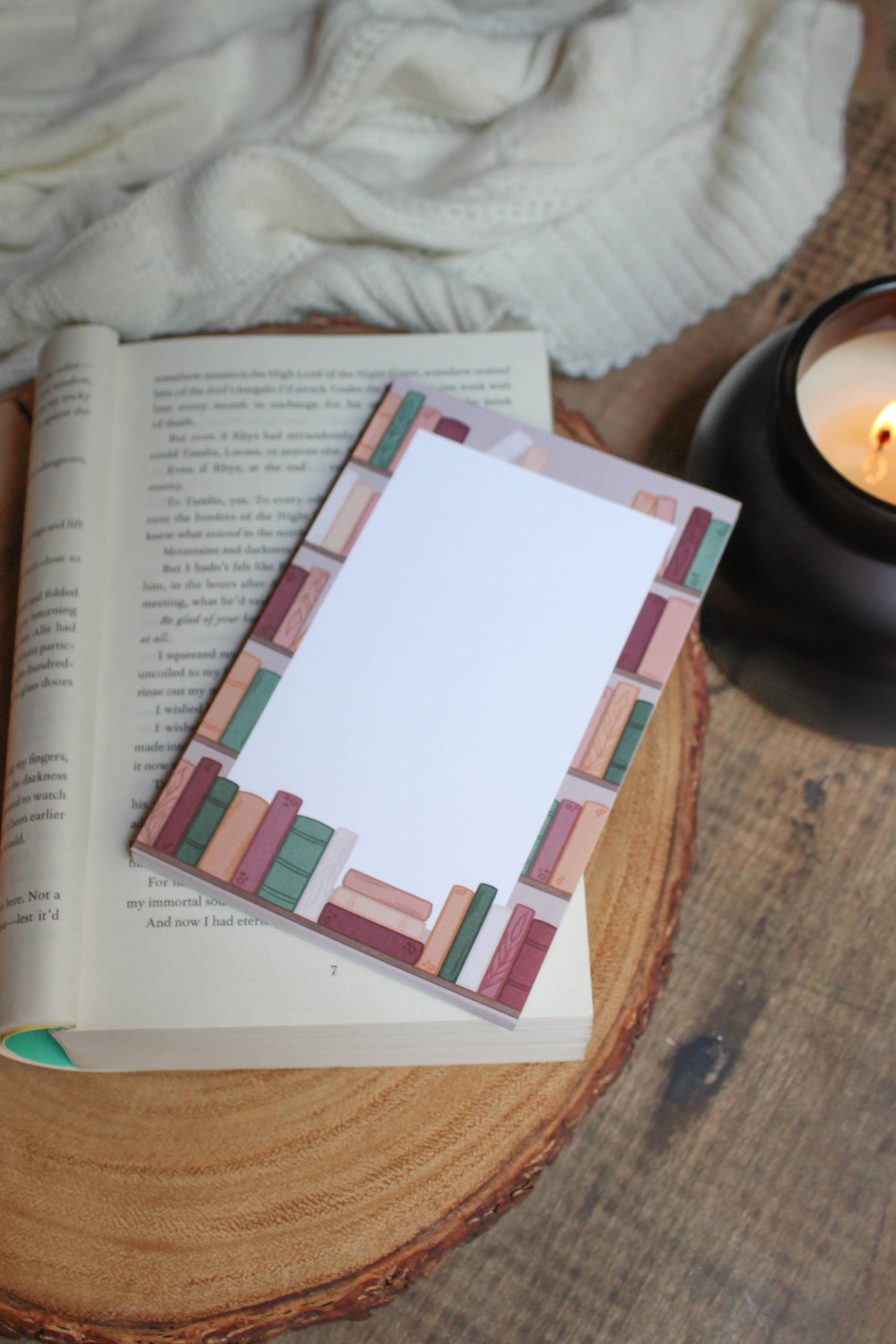 Cozy Autumn Bookshelf Notepad | Bookish Reader Notepad